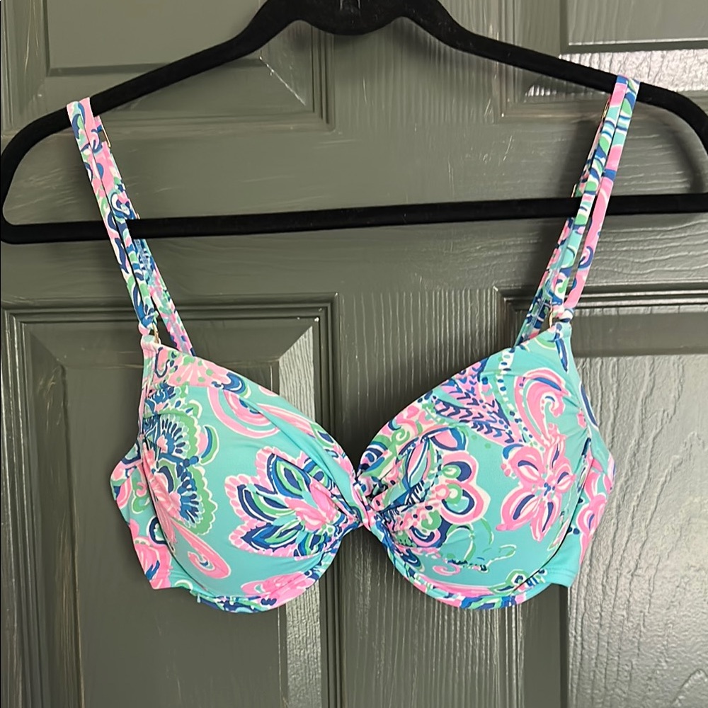 Lilly Pulitzer Blue and Pink Floral Bikini Top